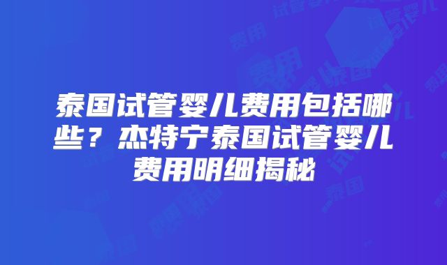 泰国试管婴儿费用包括哪些?杰特宁泰国试管婴儿费用明细揭秘