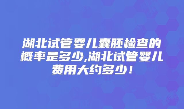 湖北试管婴儿囊胚检查的概率是多少,湖北试管婴儿费用大约多少!