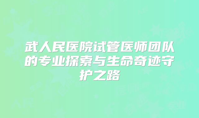 武人民医院试管医师团队的专业探索与生命奇迹守护之路