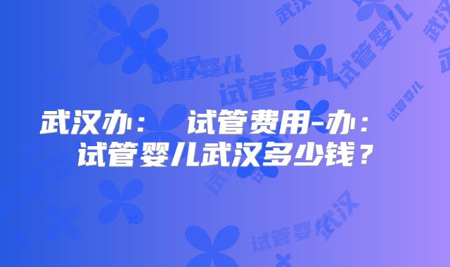 武汉办： 试管费用-办： 试管婴儿武汉多少钱？