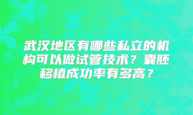 武汉地区有哪些私立的机构可以做试管技术？囊胚移植成功率有多高？