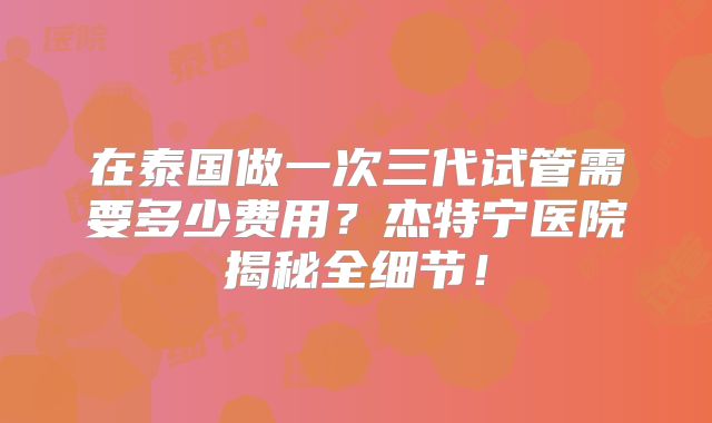 在泰国做一次三代试管需要多少费用？杰特宁医院揭秘全细节！