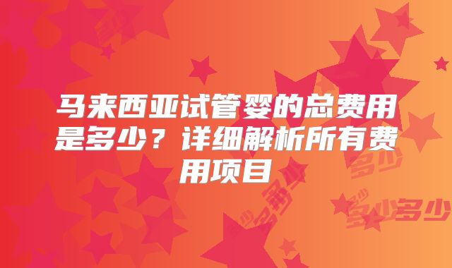 马来西亚试管婴的总费用是多少?详细解析所有费用项目