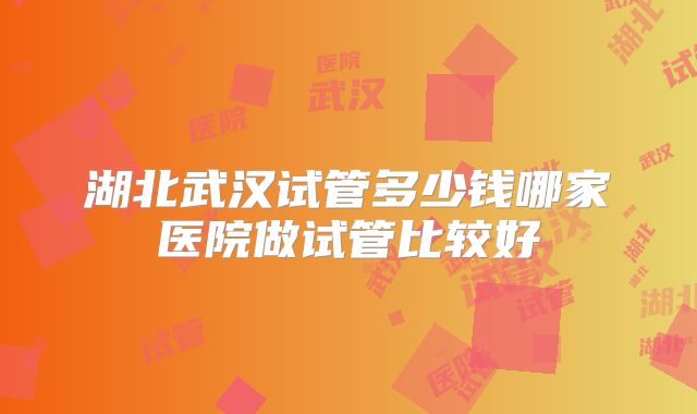 湖北武汉试管多少钱哪家医院做试管比较好