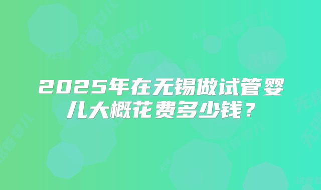 2025年在无锡做试管婴儿大概花费多少钱?