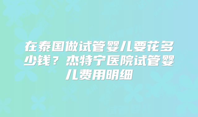 在泰国做试管婴儿要花多少钱？杰特宁医院试管婴儿费用明细
