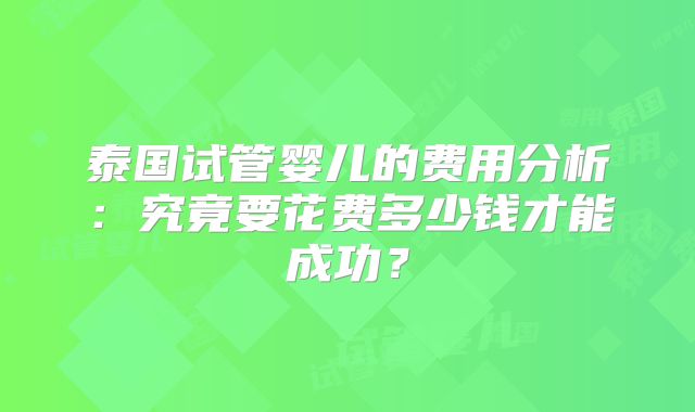 泰国试管婴儿的费用分析：究竟要花费多少钱才能成功？
