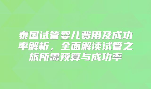 泰国试管婴儿费用及成功率解析，全面解读试管之旅所需预算与成功率