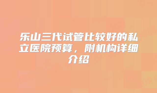 乐山三代试管比较好的私立医院预算，附机构详细介绍