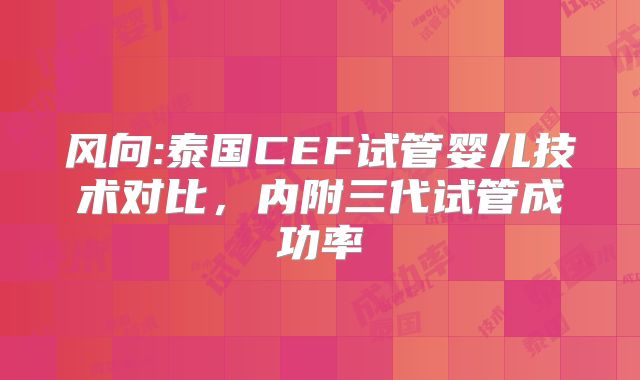 风向:泰国CEF试管婴儿技术对比,内附三代试管成功率
