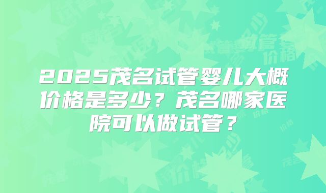 2025茂名试管婴儿大概价格是多少?茂名哪家医院可以做试管?