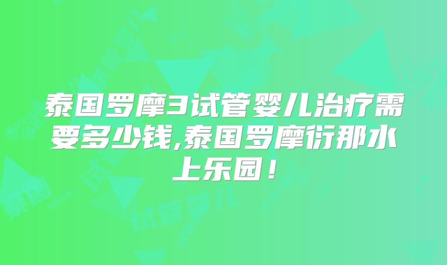 泰国罗摩3试管婴儿治疗需要多少钱,泰国罗摩衍那水上乐园！