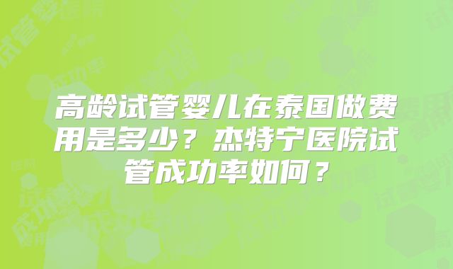 高龄试管婴儿在泰国做费用是多少?杰特宁医院试管成功率如何?