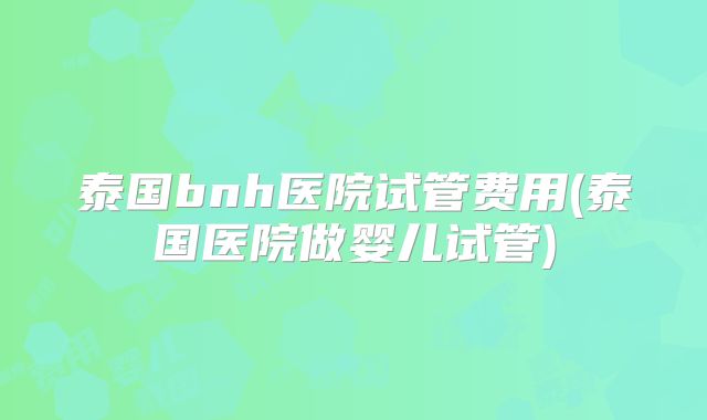泰国bnh医院试管费用(泰国医院做婴儿试管)