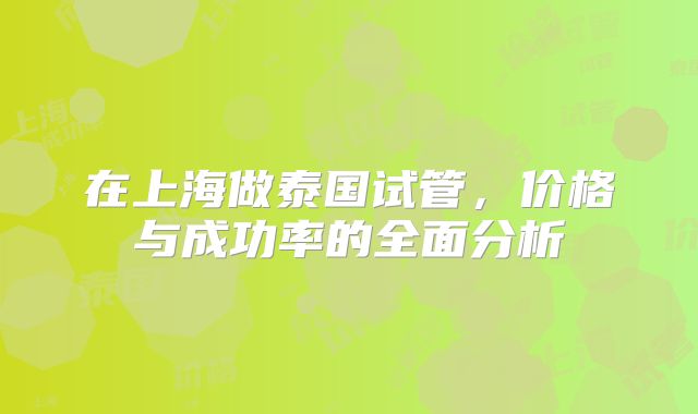 在上海做泰国试管，价格与成功率的全面分析