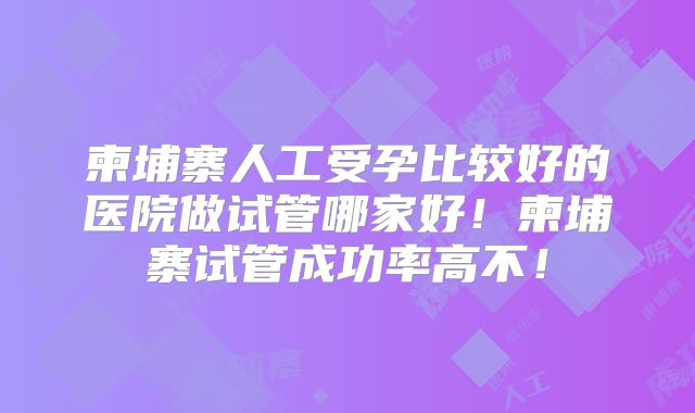 柬埔寨人工受孕比较好的医院做试管哪家好!柬埔寨试管成功率高不!