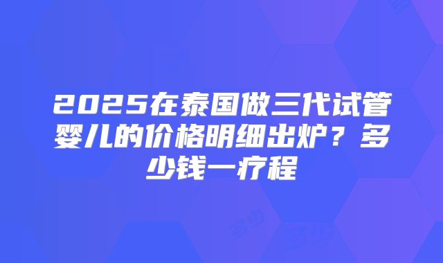 2025在泰国做三代试管婴儿的价格明细出炉?多少钱一疗程