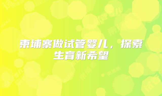 柬埔寨做试管婴儿,探索生育新希望