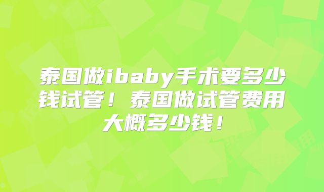 泰国做ibaby手术要多少钱试管!泰国做试管费用大概多少钱!