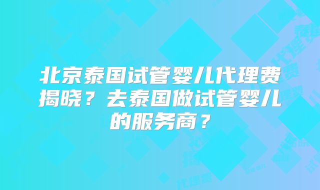 北京泰国试管婴儿代理费揭晓？去泰国做试管婴儿的服务商？
