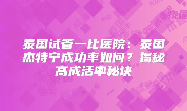 泰国试管一比医院:泰国杰特宁成功率如何?揭秘高成活率秘诀