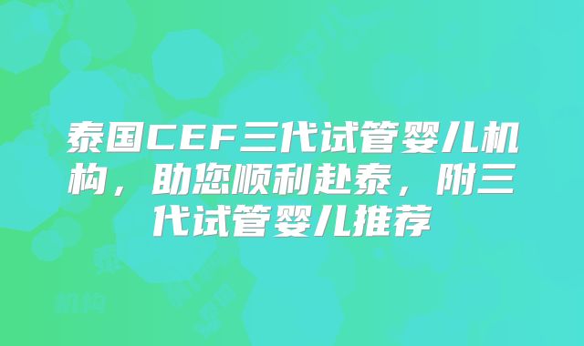 泰国CEF三代试管婴儿机构，助您顺利赴泰，附三代试管婴儿推荐