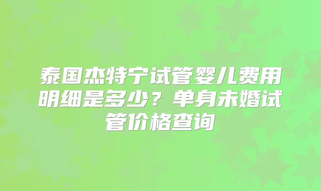 泰国杰特宁试管婴儿费用明细是多少？单身未婚试管价格查询