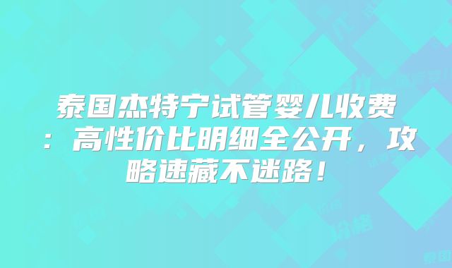 泰国杰特宁试管婴儿收费:高性价比明细全公开,攻略速藏不迷路!