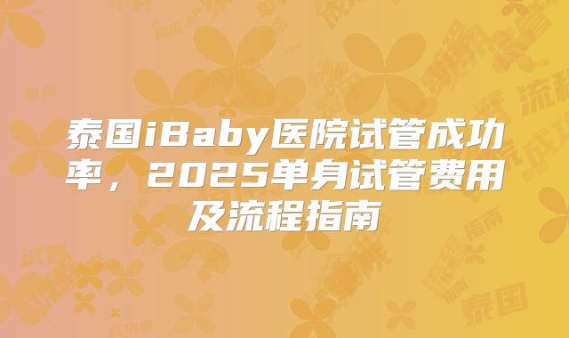 泰国iBaby医院试管成功率,2025单身试管费用及流程指南