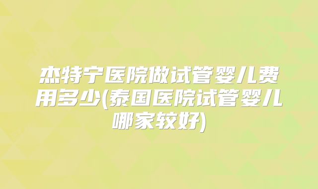 杰特宁医院做试管婴儿费用多少(泰国医院试管婴儿哪家较好)
