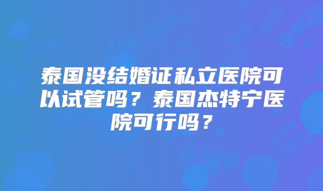 泰国没结婚证私立医院可以试管吗?泰国杰特宁医院可行吗?