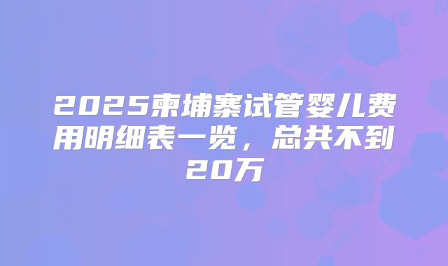 2025柬埔寨试管婴儿费用明细表一览，总共不到20万