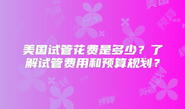美国试管花费是多少?了解试管费用和预算规划?