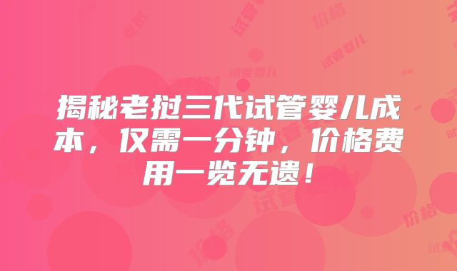 揭秘老挝三代试管婴儿成本,仅需一分钟,价格费用一览无遗!
