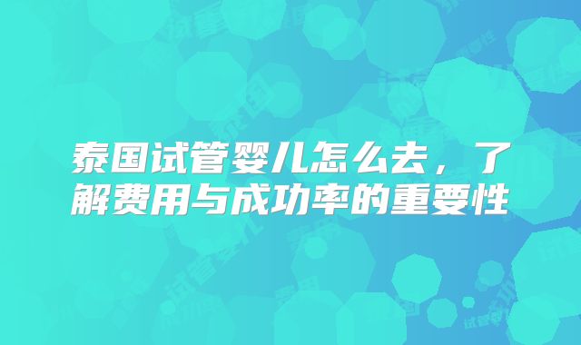 泰国试管婴儿怎么去，了解费用与成功率的重要性