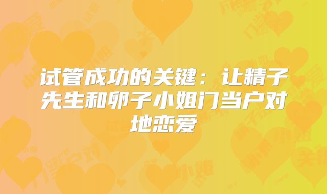 试管成功的关键:让精子先生和卵子小姐门当户对地恋爱