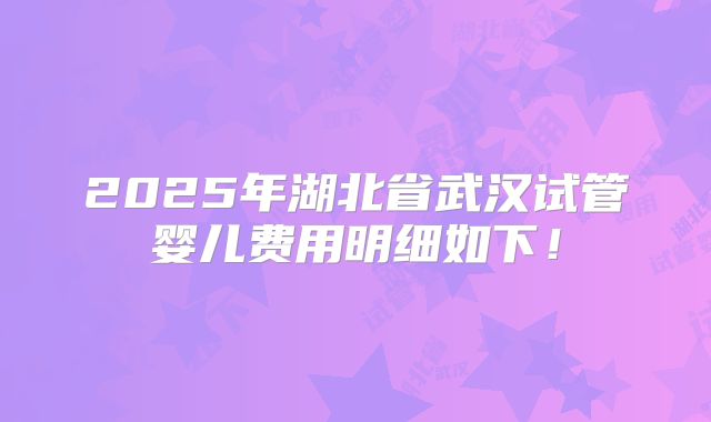 2025年湖北省武汉试管婴儿费用明细如下！