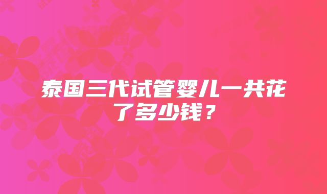 泰国三代试管婴儿一共花了多少钱?