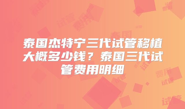 泰国杰特宁三代试管移植大概多少钱?泰国三代试管费用明细