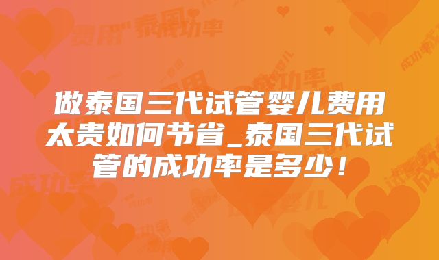 做泰国三代试管婴儿费用太贵如何节省_泰国三代试管的成功率是多少!