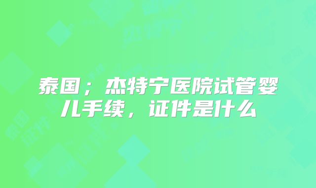 泰国;杰特宁医院试管婴儿手续,证件是什么