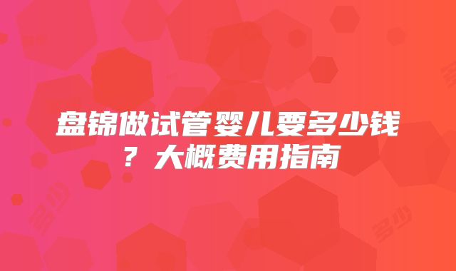 盘锦做试管婴儿要多少钱？大概费用指南