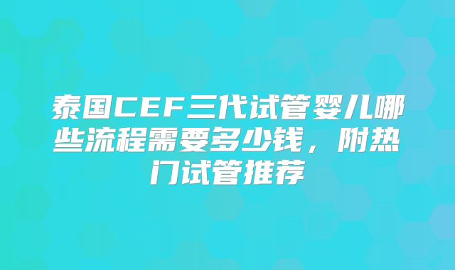泰国CEF三代试管婴儿哪些流程需要多少钱,附热门试管推荐