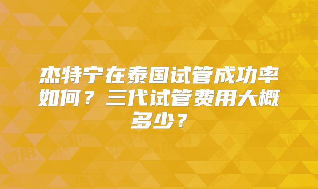 杰特宁在泰国试管成功率如何?三代试管费用大概多少?