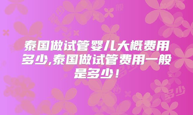 泰国做试管婴儿大概费用多少,泰国做试管费用一般是多少!