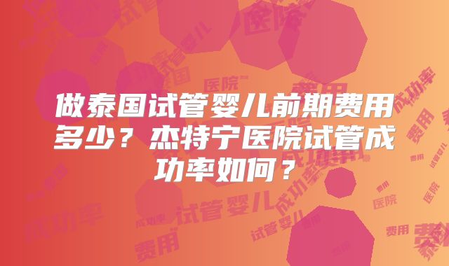 做泰国试管婴儿前期费用多少?杰特宁医院试管成功率如何?
