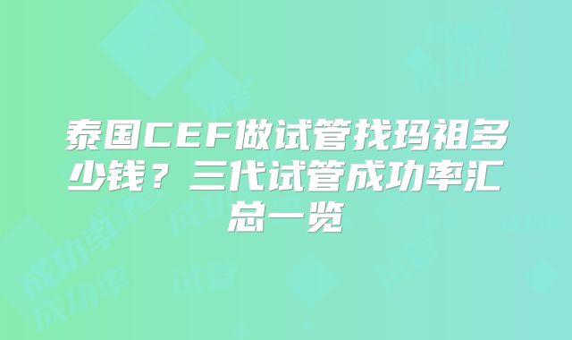 泰国CEF做试管找玛祖多少钱?三代试管成功率汇总一览