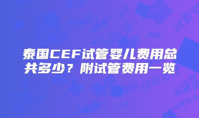 泰国CEF试管婴儿费用总共多少？附试管费用一览