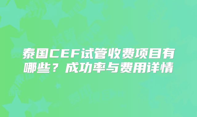 泰国CEF试管收费项目有哪些？成功率与费用详情