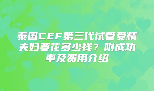泰国CEF第三代试管受精夫妇要花多少钱?附成功率及费用介绍